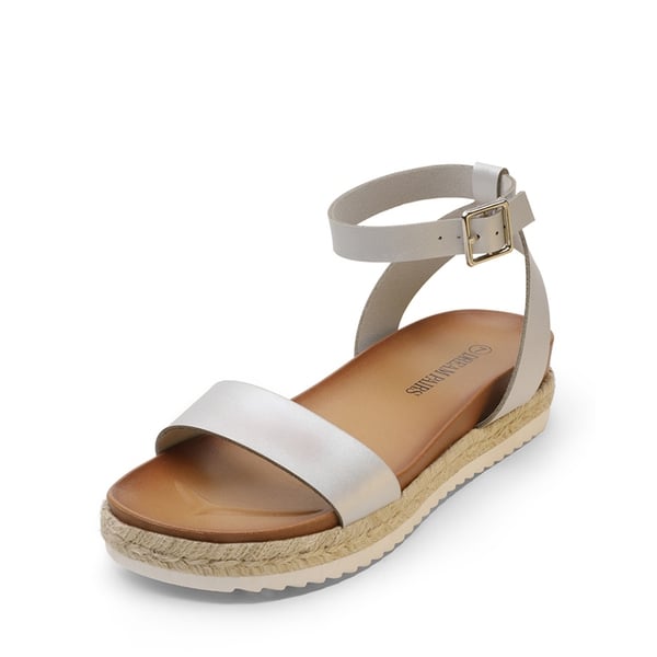 Open Toe Ankle-Strap Espadrille Platform Sandals - SILVER PU -  0